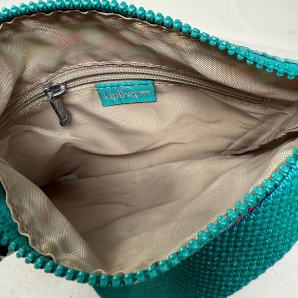Kipling Alvar Crossbody Bag Aqua Blue Floral Furry Monkey Keychain Otto Purse - Picture 4 of 8